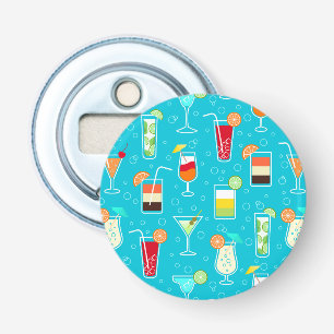 Cocktail Pattern op Blauwgroen achtergrond Button Flesopener