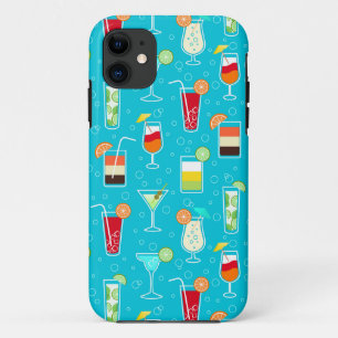 Cocktail Pattern op Blauwgroen achtergrond iPhone 11 Hoesje