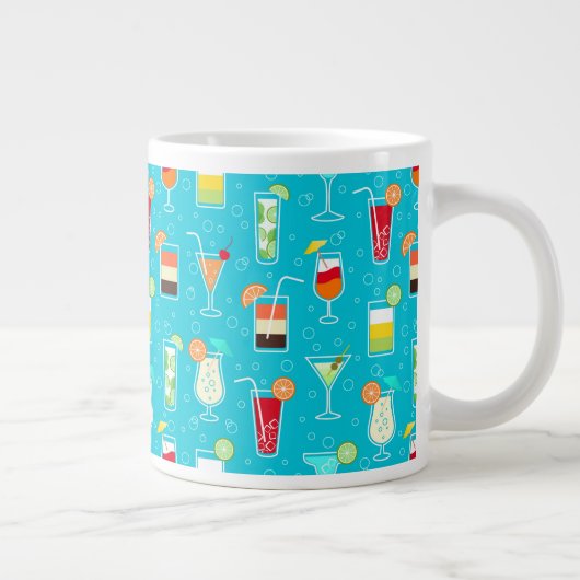 Cocktail Pattern op Blauwgroen achtergrond Extra Grote Beker (Rechts)