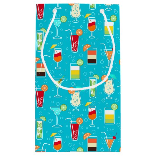 Cocktail Pattern op Blauwgroen achtergrond Klein Cadeauzakje (Achterkant)