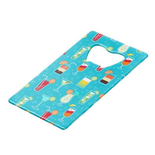 Cocktail Pattern op Blauwgroen achtergrond Kredietkaart Flessenopener (Achterkant Gekanteld)
