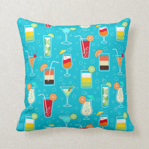 Cocktail Pattern op Blauwgroen achtergrond Kussen