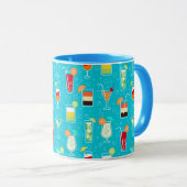 Cocktail Pattern op Blauwgroen achtergrond Mok (Voorkant rechts)