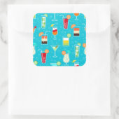 Cocktail Pattern op Blauwgroen achtergrond Vierkante Sticker (Tas)