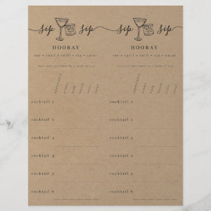 Cocktail Proeverij Scorecard op Faux Kraft Briefhoofd