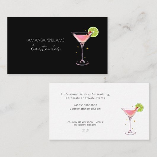 Cocktail Professional Bartender Carte de visite (Devant / Derrière)