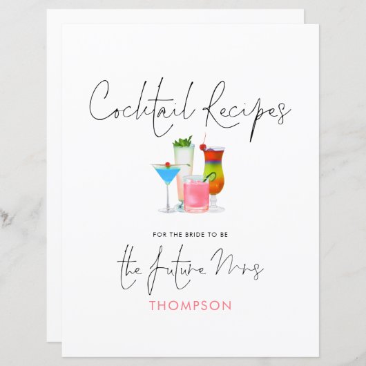 Cocktail Recettes Futur Madame Classeur Page En-Tê (Devant / Derrière)