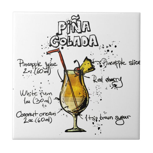 Cocktail Recipe Pina Colada Tegeltje (Voorkant)