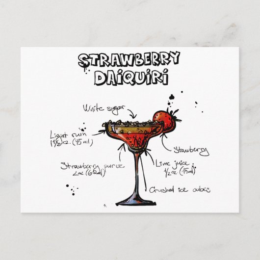 Cocktail Recipe Strawbeery Daiquiri Briefkaart (Voorkant)