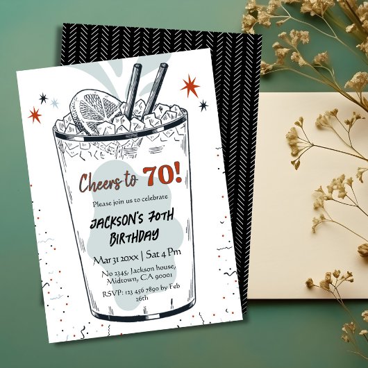Cocktail retro drink thema stijlvolle 70ste verjaa kaart