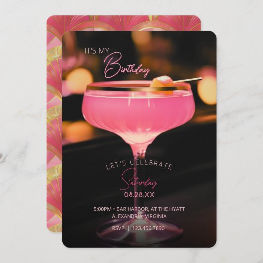 Cocktail rose C'est mon invitation d'anniversaire (Devant / Derrière)