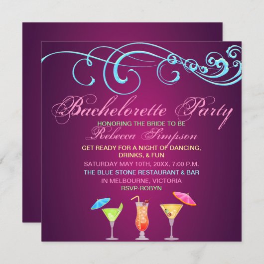 Cocktail rose Heure Bachelorette Fête Invitation (Devant / Derrière)