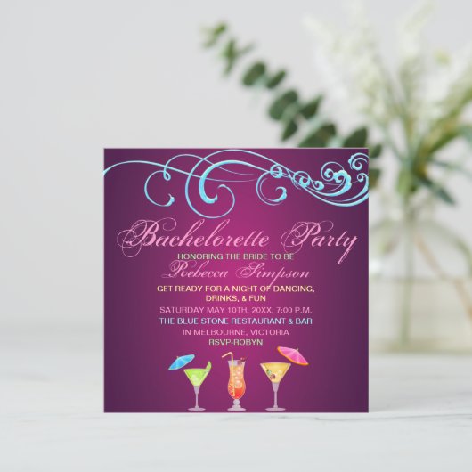 Cocktail rose Heure Bachelorette Fête Invitation (Debout devant)