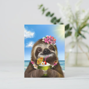 Cocktail Sloth op de strand Briefkaart