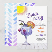 Cocktail strandfeest sweet 16 kaart (Voorkant / Achterkant)