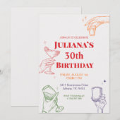 Cocktail tiré à la main 30e Invitation anniversair (Devant / Derrière)