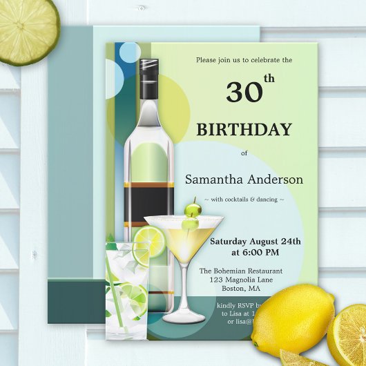 Cocktail vert Turquoise moderne Invitation d'anniv