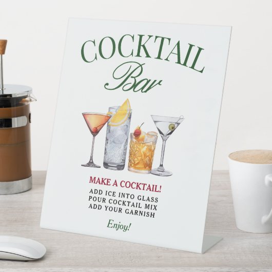 Cocktailbar Groen & Rood Classy Reclamebord Met Voetstuk (Insitu)