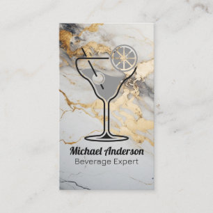 Cocktaildrank Illustratie Goud Folie Marmer Visitekaartje
