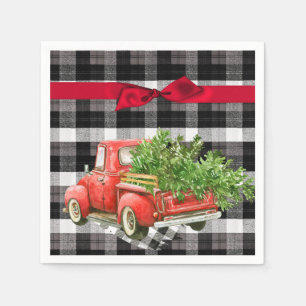 Cocktailpapier servet XMAS Truck Buffalo Plaid Bla