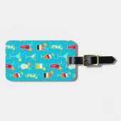 Cocktailpatroon op turquoise achtergrond bagagelabel (Voorkant horizontaal)