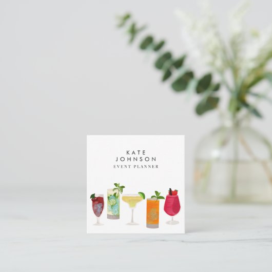 Cocktails Bartender Event Planner QR-code Vierkante Visitekaartje (Staand voorkant)