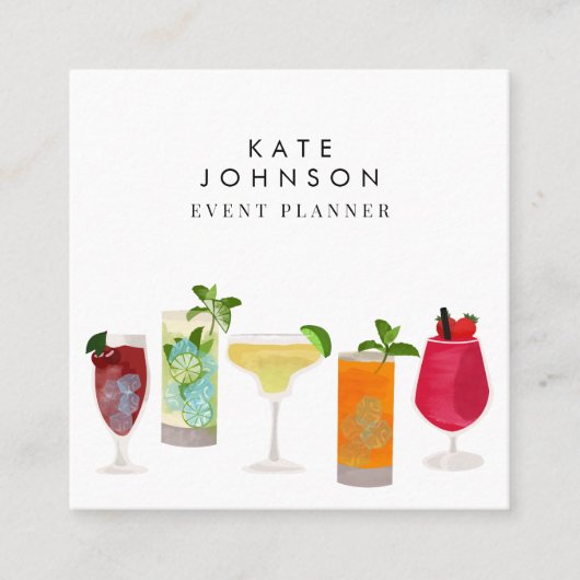 Cocktails Bartender Event Planner QR-code Vierkante Visitekaartje (Voorkant)