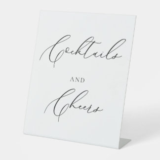 Cocktails & Cheers Wedding Sign Minimalist Elegant Reclamebord Met Voetstuk