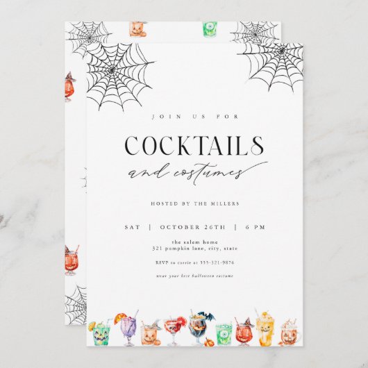 Cocktails & Costumes Invitation de fête d'Hallowee (Devant / Derrière)