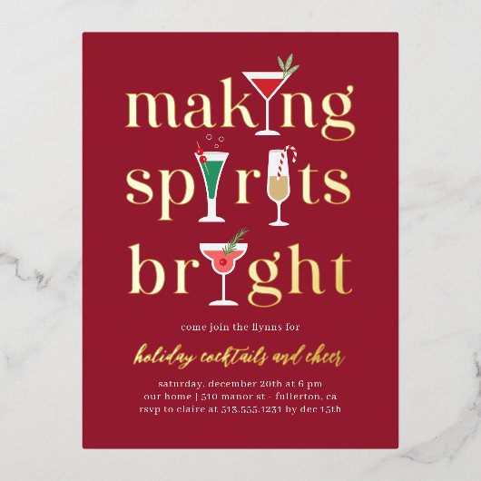Cocktails de Noël Foil Carte postale (Recto)