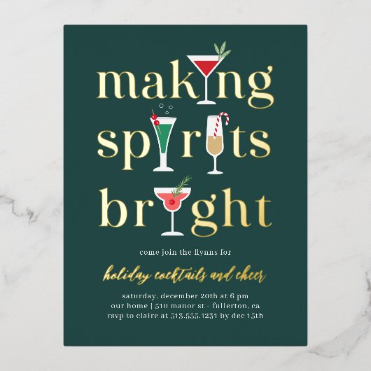 Cocktails de Noël Foil Carte postale (Recto)
