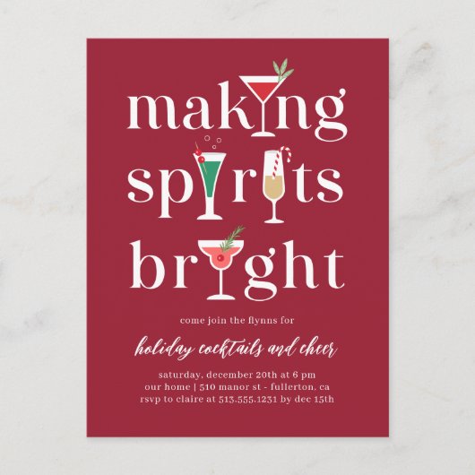 Cocktails de Noël Invitation de vacances Carte pos (Devant)