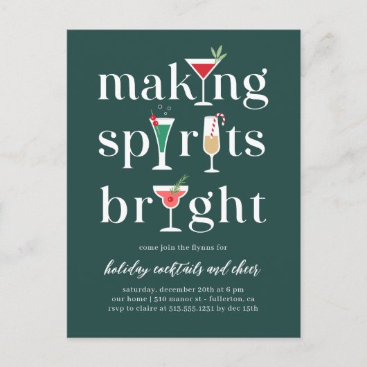 Cocktails de Noël Invitation de vacances Carte pos (Devant)