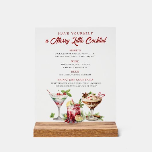 Cocktails de Noël Joyeux panneau de bar de vacance (Recto)