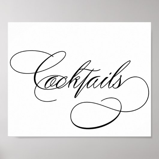 cocktails | Elegant zwart script op witte bar teke Poster (Voorkant)