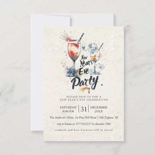 Cocktails en Graffiti Oud en Nieuw-feestje Kaart (Voorkant)