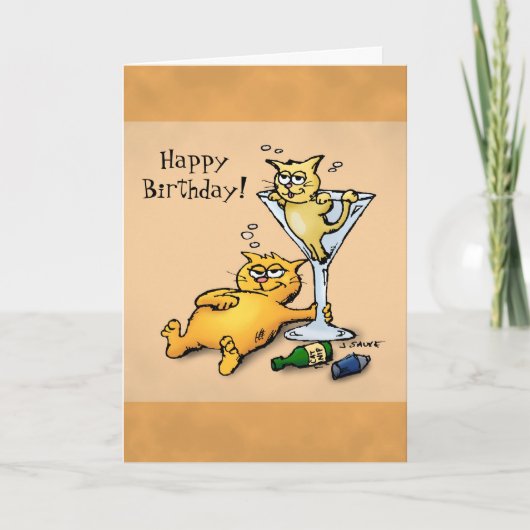 Cocktails et chatons Cartoon Carte Anniversaire (Devant)