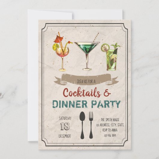 Cocktails et invitation à la fête du dîner (Devant)