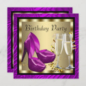 Cocktails High Heel Shoes Paarse Zebra Verjaardag Kaart (Voorkant / Achterkant)