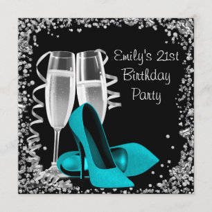 Cocktails High Heels Black en Blauwgroen Birthday Kaart