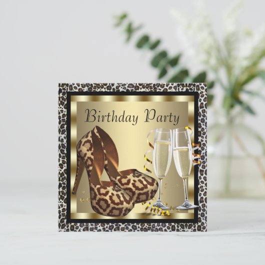 Cocktails Hoge Hakken Dames Luipaard Verjaardag Kaart (Staand voorkant)