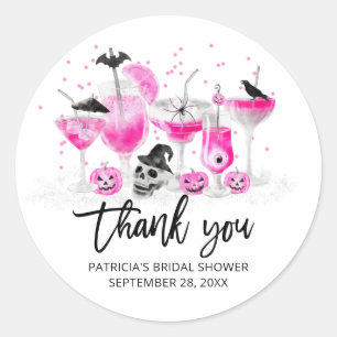 Cocktails in hete roze Halloween bruiloftsfeestje Ronde Sticker