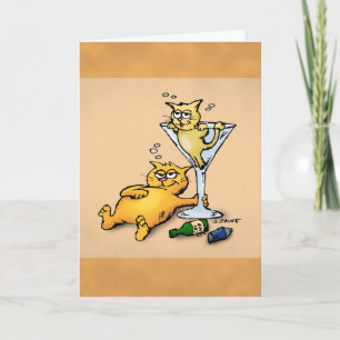 Cocktails & Kittens Cartoon Birthday-kaart Kaart