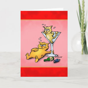 Cocktails & Kittens Cartoon Kerstkaart Feestdagen Kaart