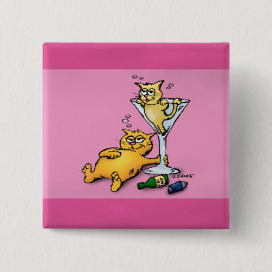 Cocktails & KIttens Roze Cartoon Button