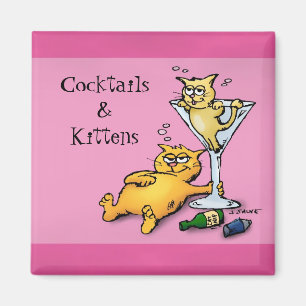 Cocktails & Kittens Roze Cartoon Magnet Magneet