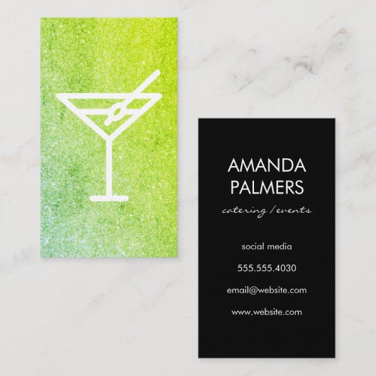 Cocktails Martini Glamour Groen Glitters Visitekaartje (Voorkant / Achterkant)