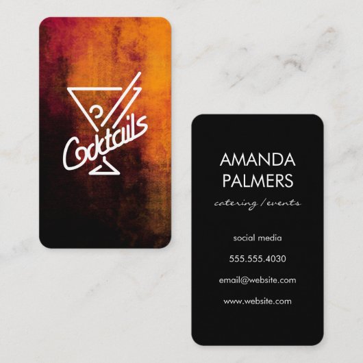 Cocktails Martini | Oranje zwarte textuur Visitekaartje (Voorkant / Achterkant)