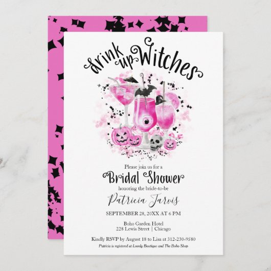 Cocktails mignons Invitations de douche nuptiale H (Devant / Derrière)