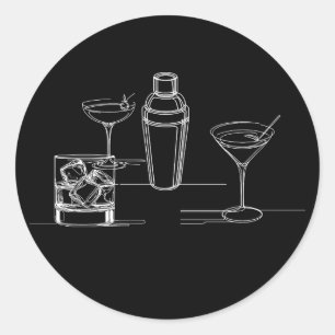 Cocktails Minimaal Modern Zwart & Witte Feest Ronde Sticker